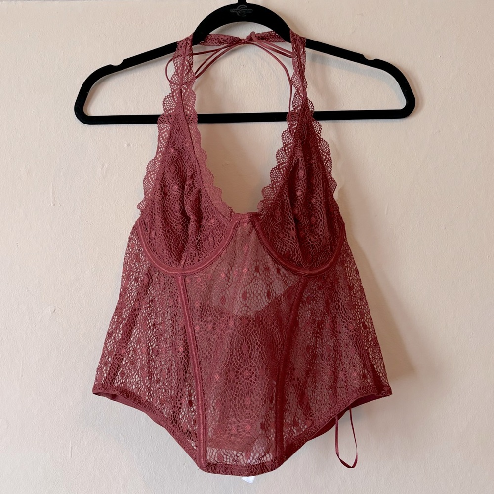 BRAND NEW 'Urban Outfitters' Red/Maroon Lace Bustier Top - Picture 2 of 3